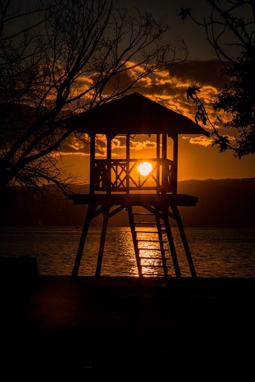 Ohridi-tó, kilátó, naplemente
